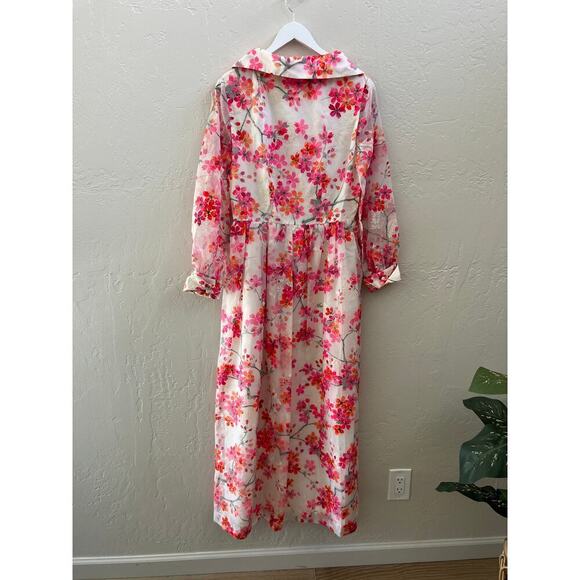 Vintage 1960's Designer Pink Floral Long Sleeve Button Up Maxi Dress - Picture 6 of 7